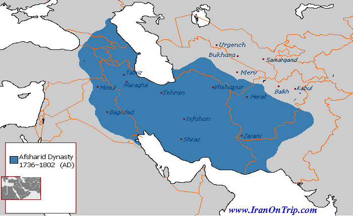 The Afsharid Empire at its greatest extent  under Nader Shah
